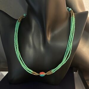 Vintage Turquoise and Silver Beaded Multi- Strand Necklace